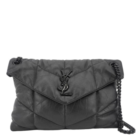 YVES SAINT LAURENT Loulou Puffer Quilted Lambskin Leather Crossbody Bag Black