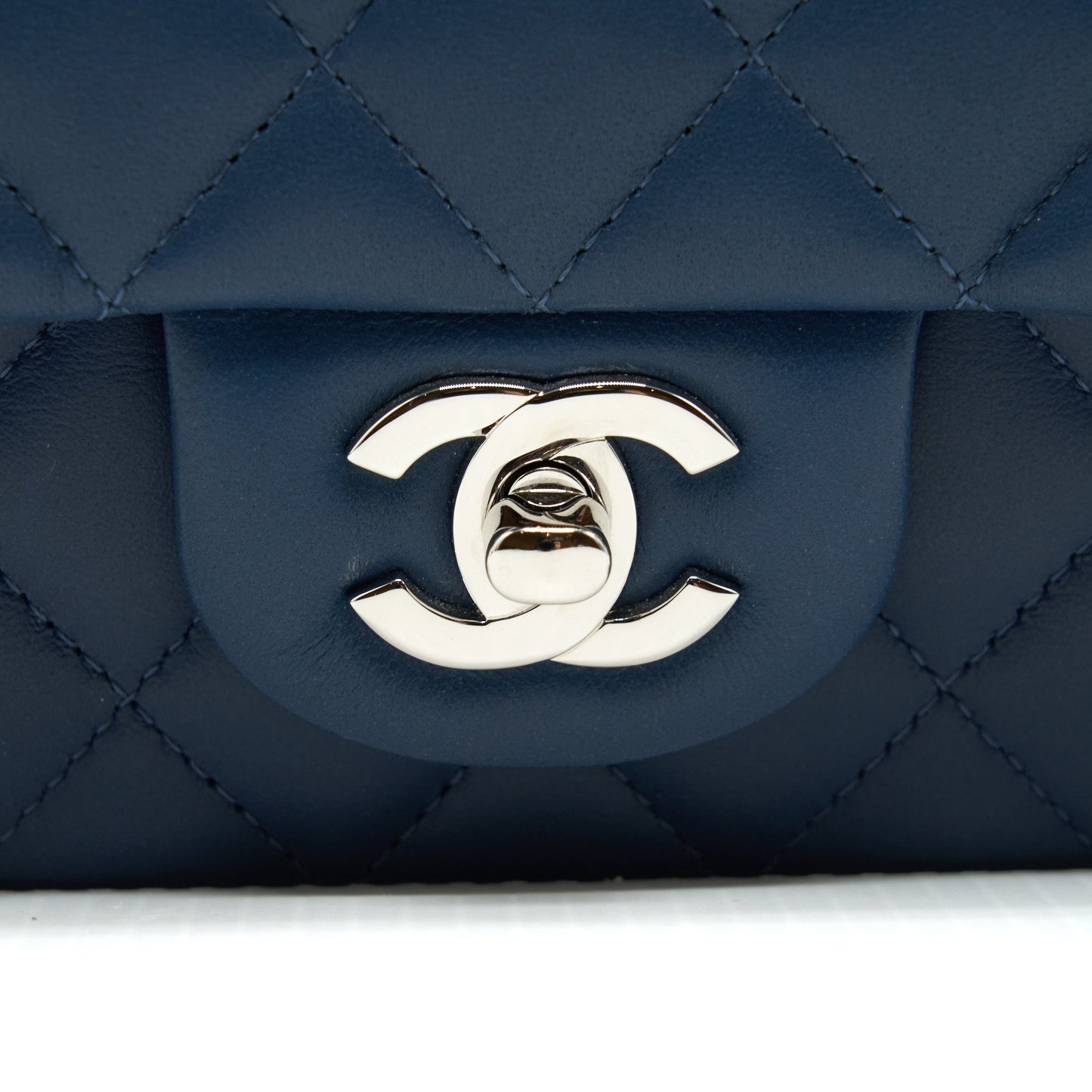 Chanel Mini Rectangular Flap Bag Lambskin Navy Blue
