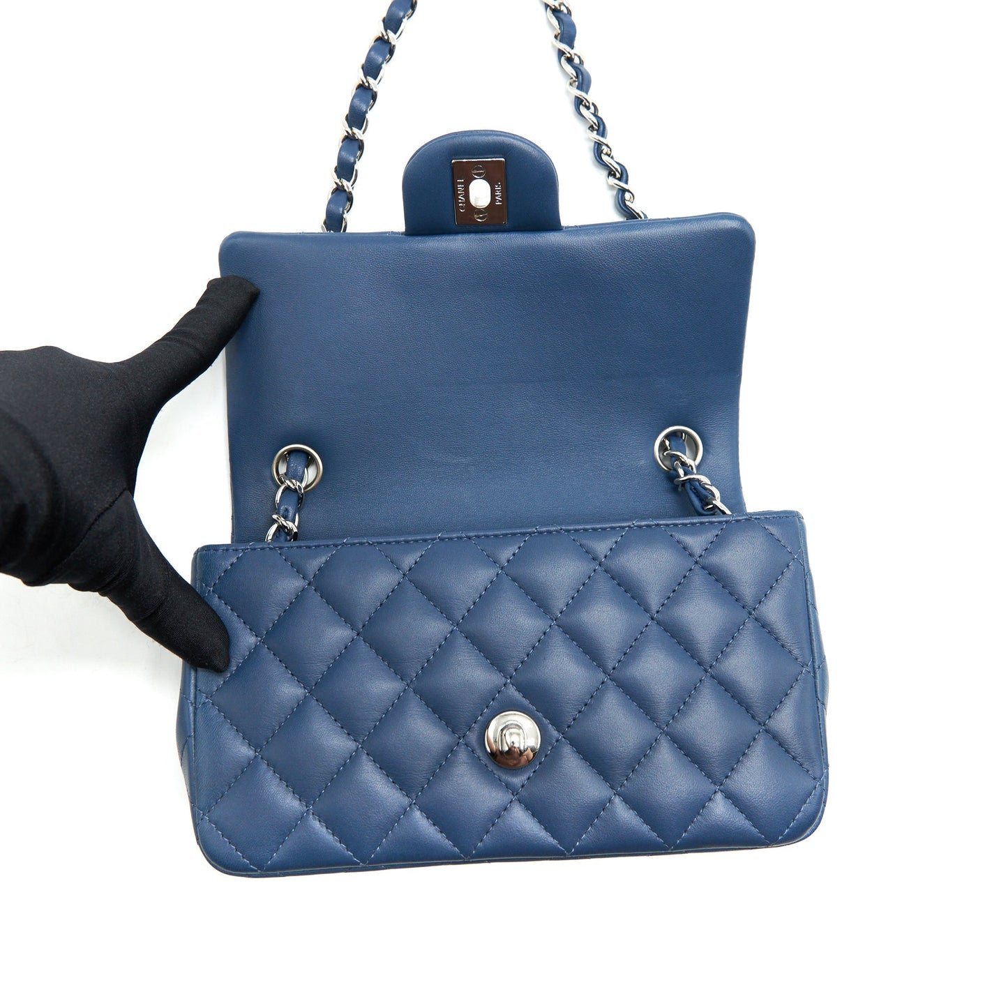 Chanel Mini Rectangular Flap Bag Lambskin Navy Blue