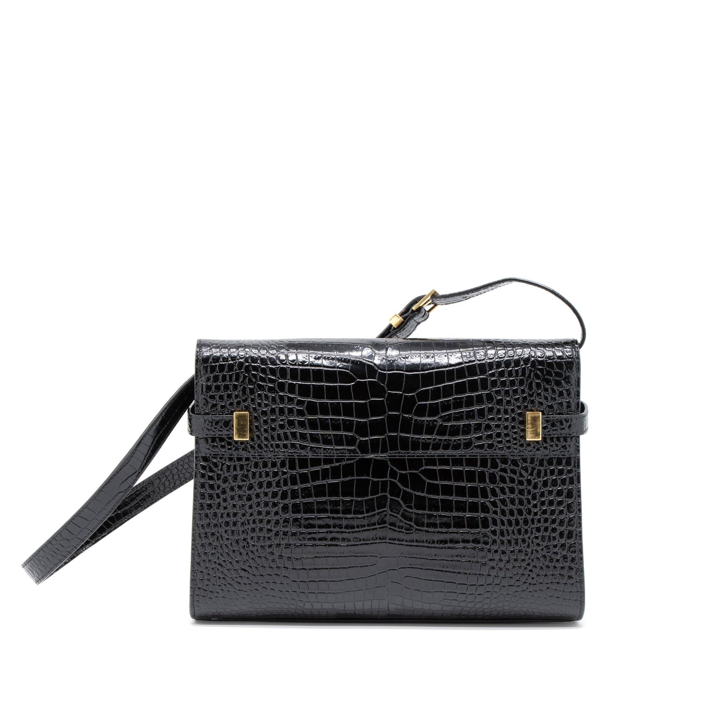 Saint Laurent Manhattan Mini Purse Crocodile-Embossed Black