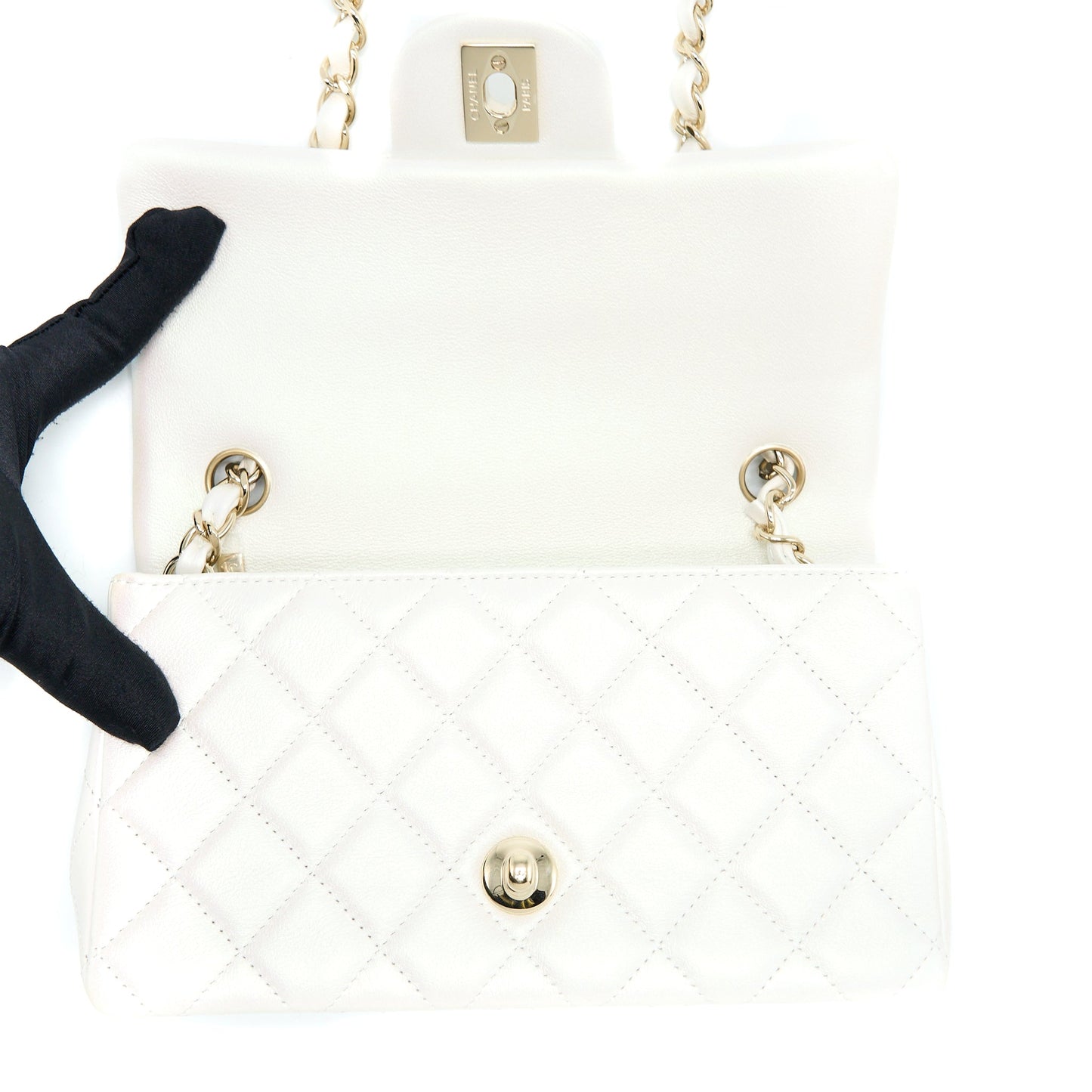 Chanel Classic Mini Rectangular Flap Bag Calfskin Iridescent White L