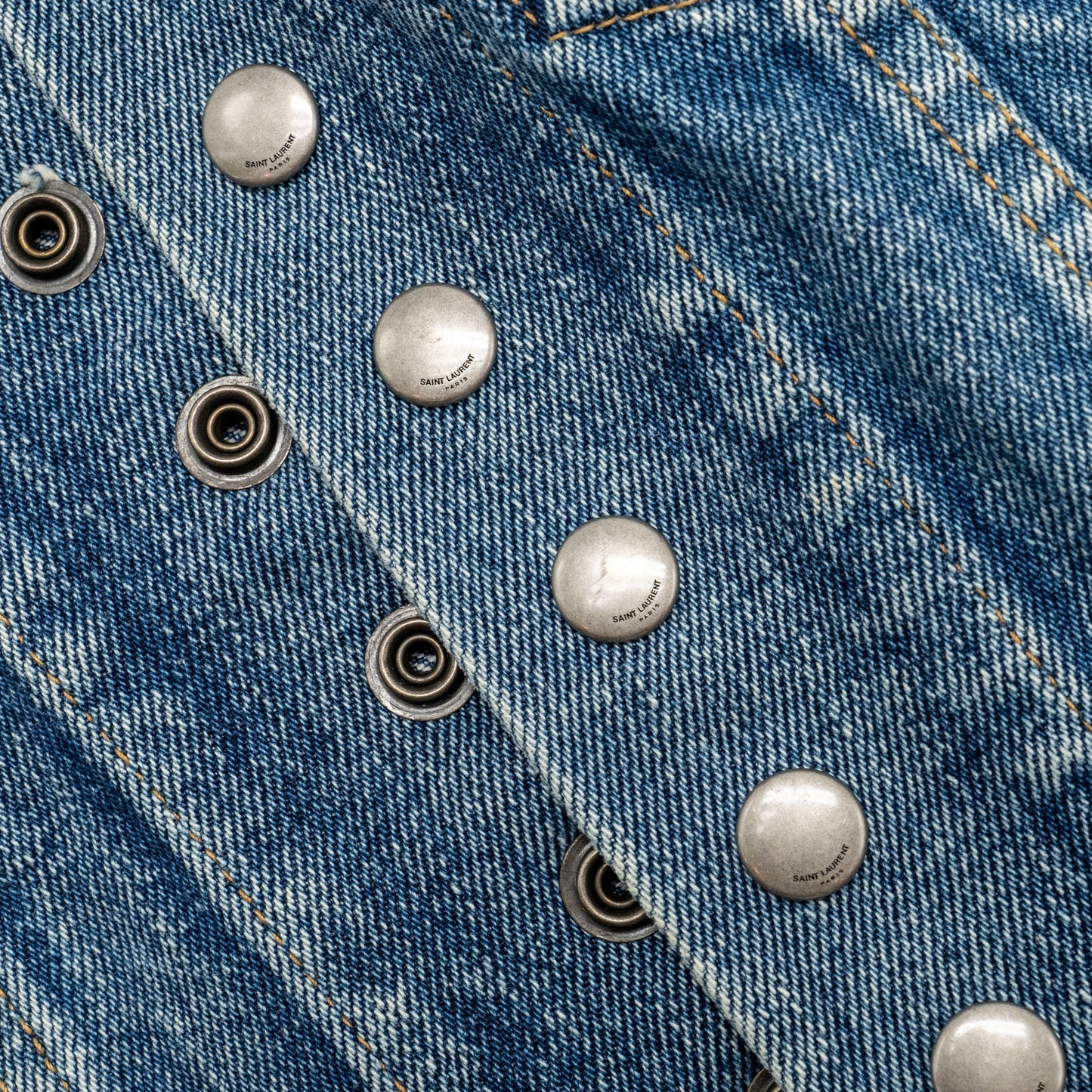 Saint Laurent Size Sleeveless Denim Vest Cotton Blue