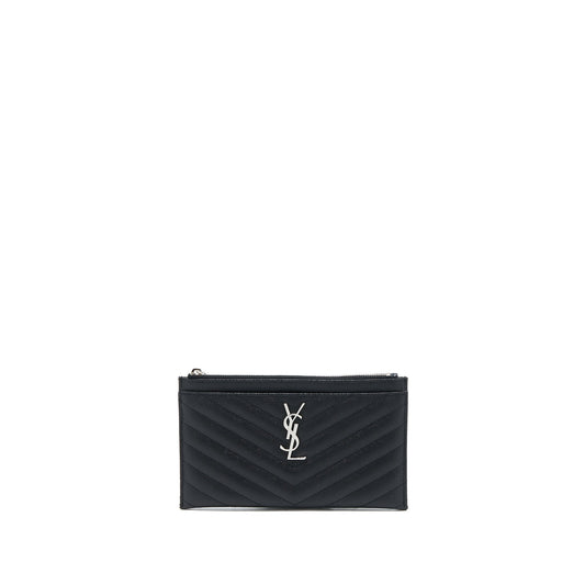 Saint Laurent Cassandra Matelasse Zipped Pouch Grained Calfskin Black