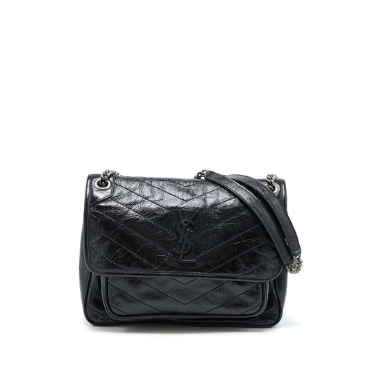 Saint Laurent Medium Niki Chain Purse Aged Calfskin Black Ruthenium Hardware