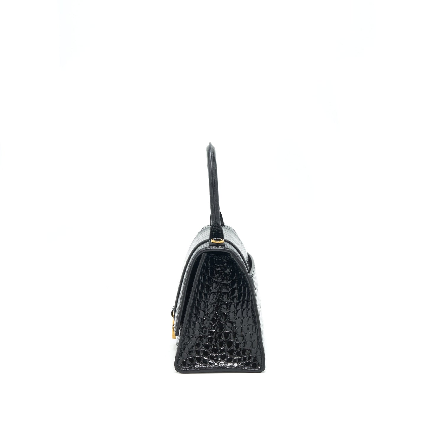 Balenciaga Hourglass S Croc Embossed leather handbag Black GHW