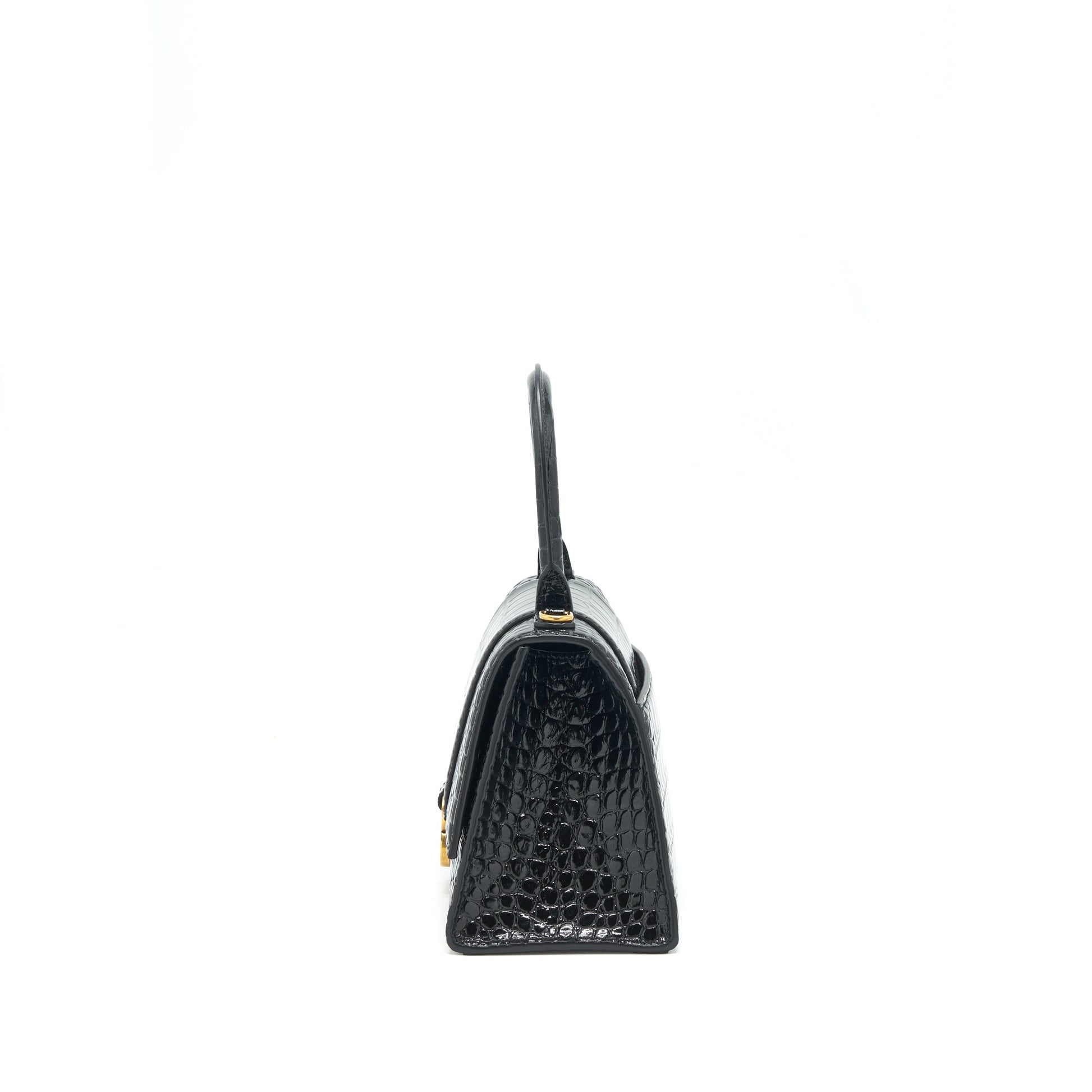 Balenciaga Hourglass S Croc Embossed leather handbag Black GHW