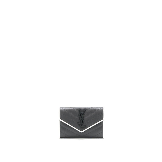 Saint Laurent Small Flap Wallet Grained Calfskin Grey/White