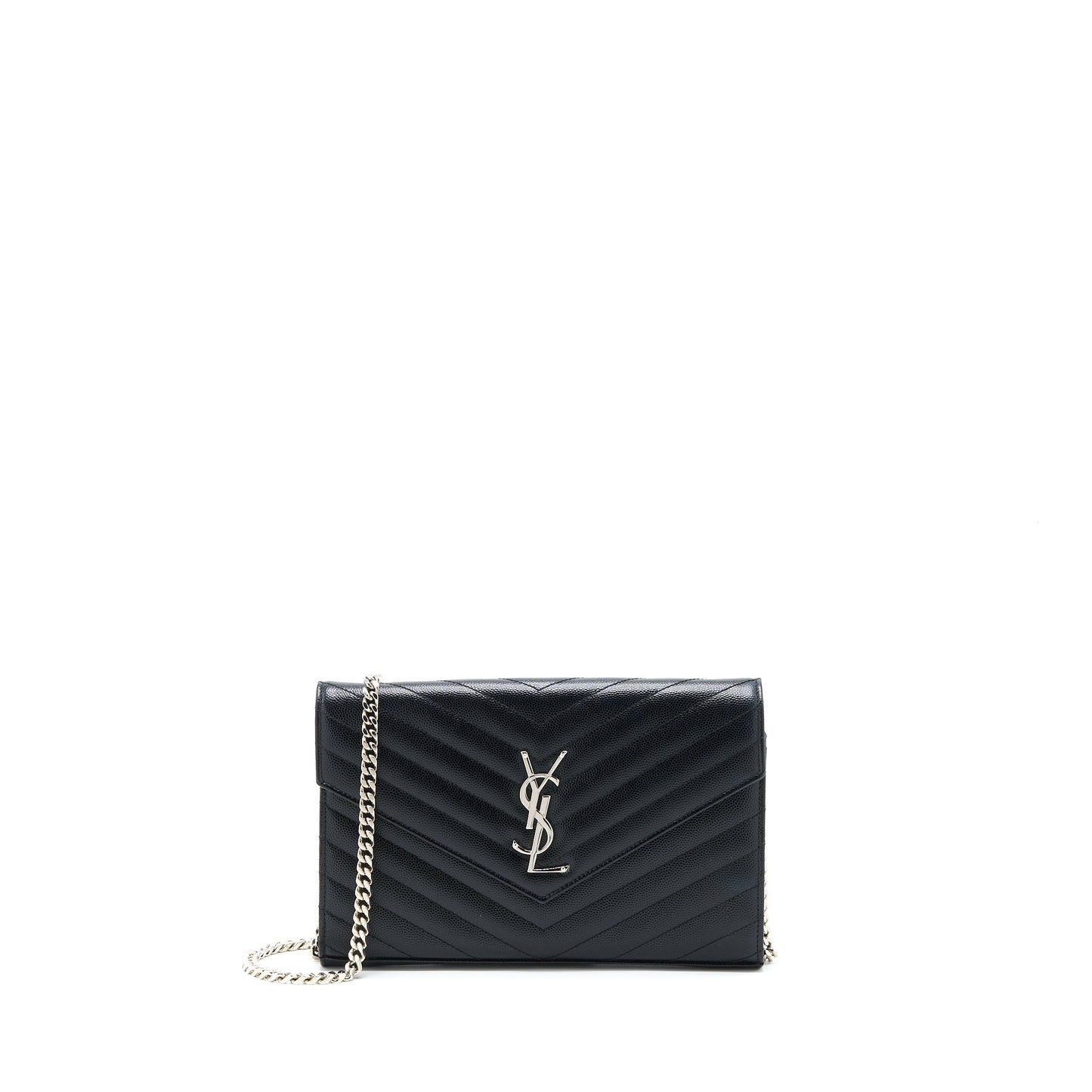 Saint Laurent Envelop Chain Wallet Grained Calfskin Black