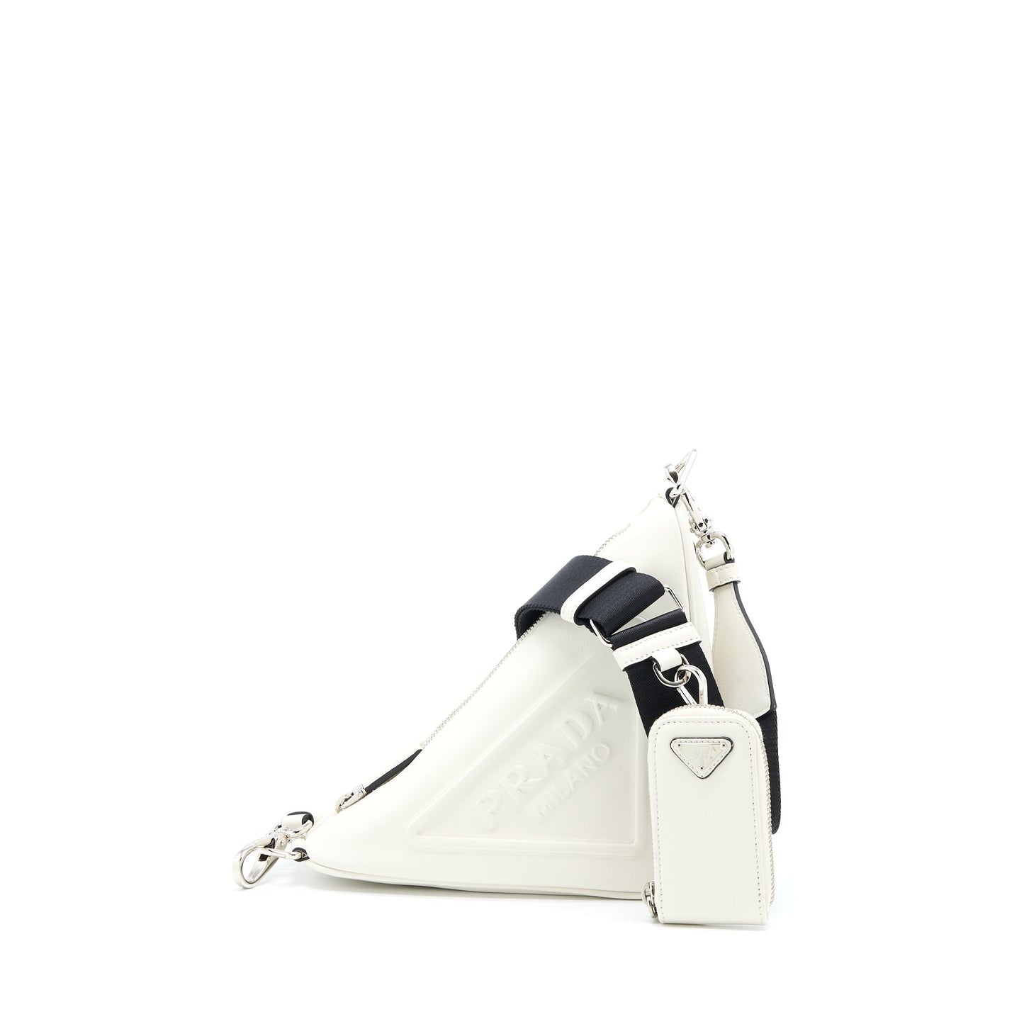 Prada Triangle Leather Mini Purse White