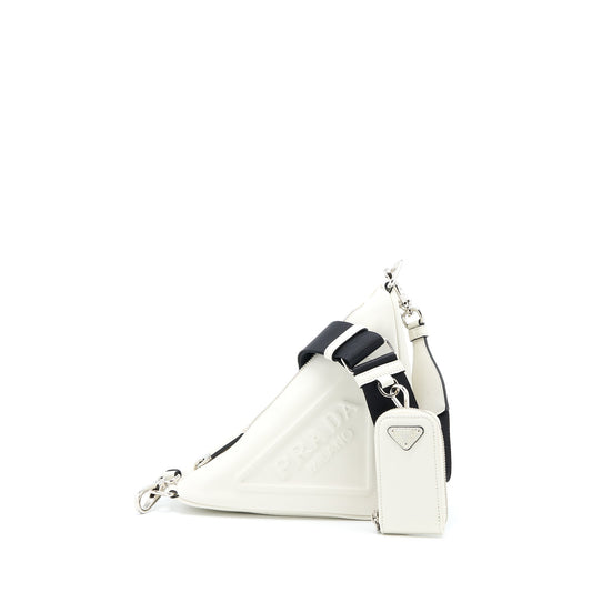 Prada Triangle Leather Mini Purse White