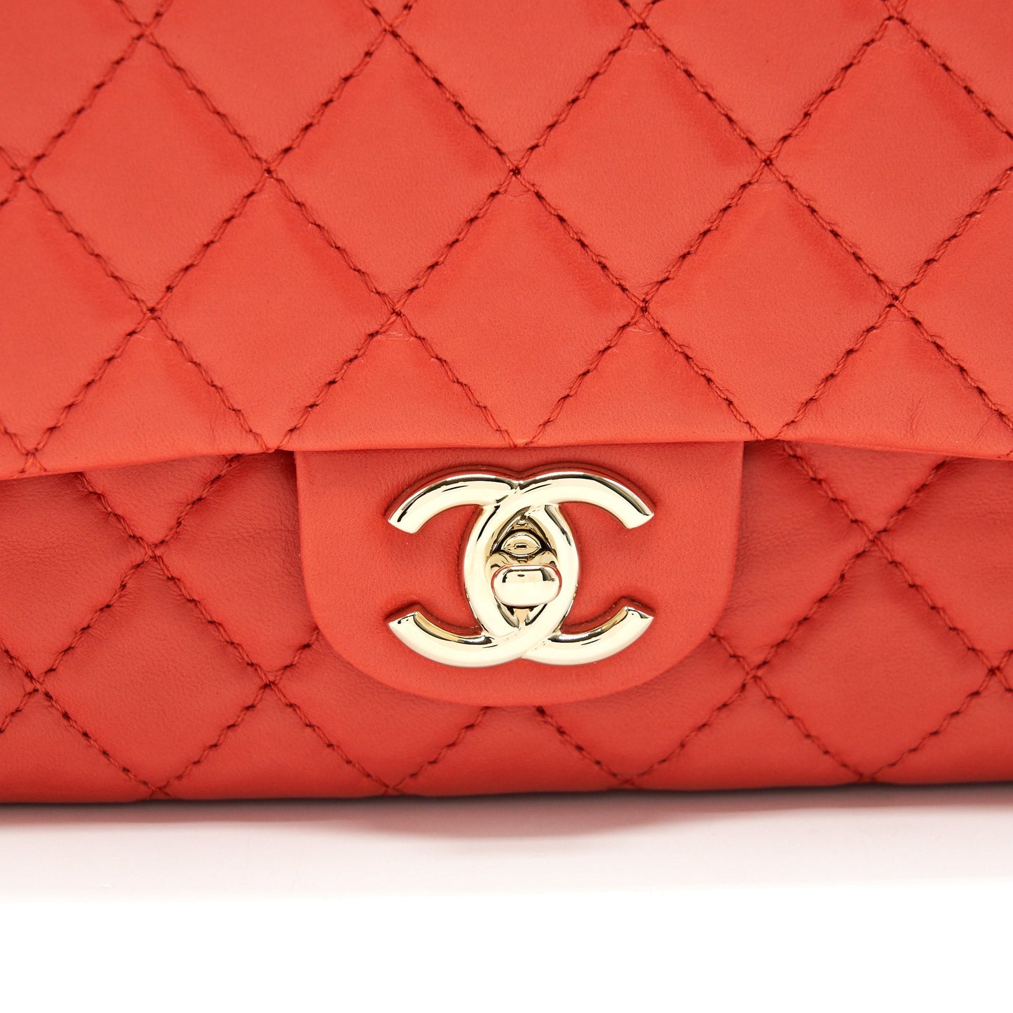 CHANEL CLASSIC MEDIUM DOUBLE FLAP LAMBSKIN IN CORAL L