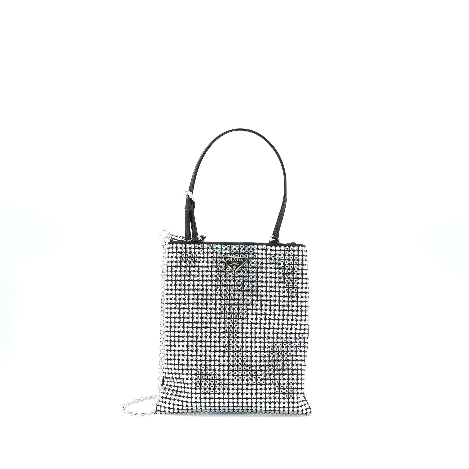 Prada Crystal Satin Handbag With Crystal Black