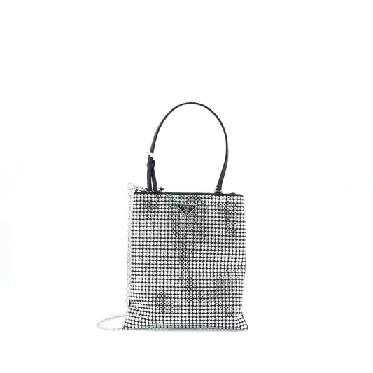 Prada Crystal Satin Handbag With Crystal Black