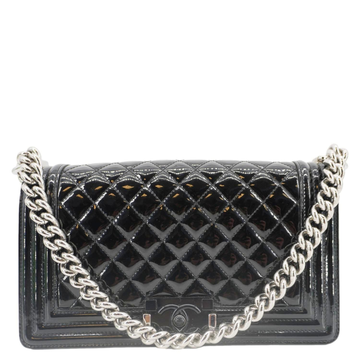 Chanel Boy Flap Medium Plexiglass Patent Leather Crossbody Bag Black