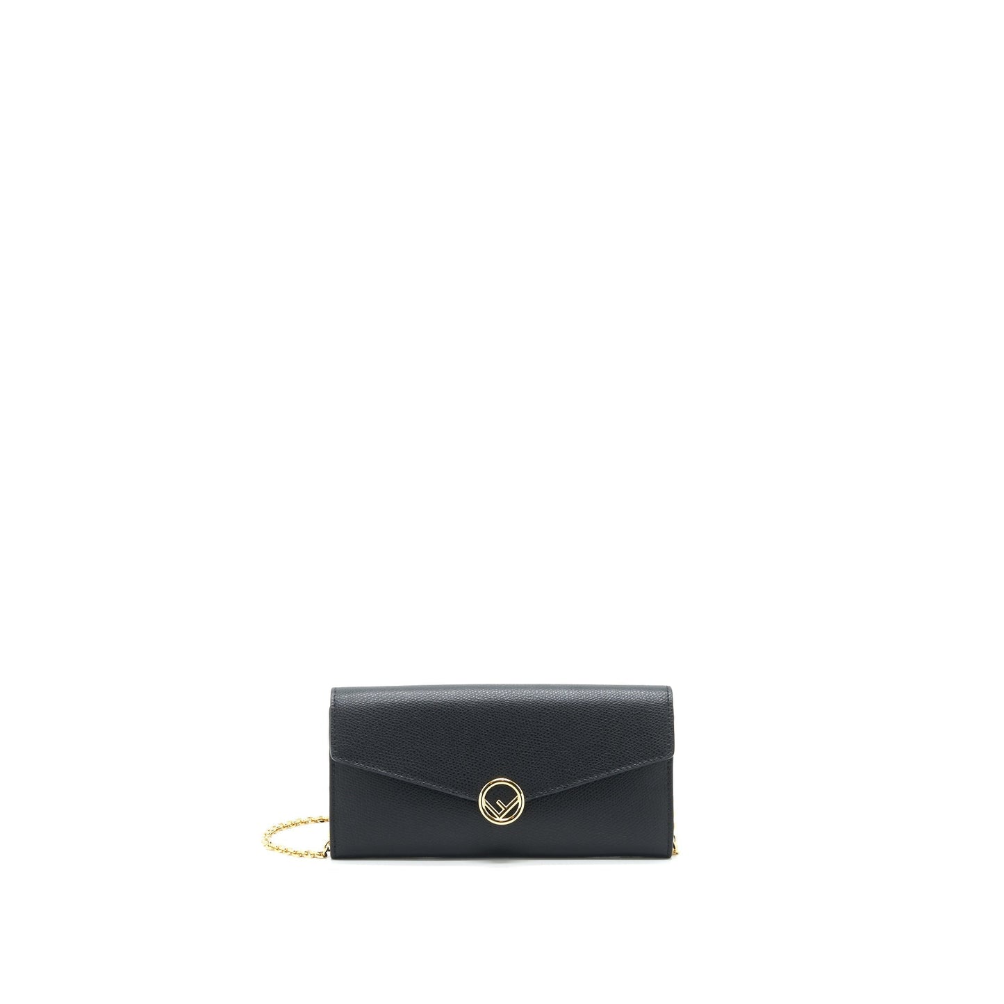 Fendi Grained Calfskin Wallet with Chain Black