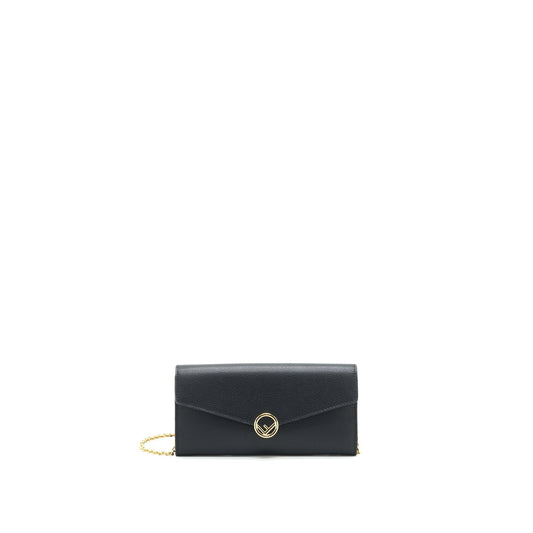 Fendi Grained Calfskin Wallet with Chain Black