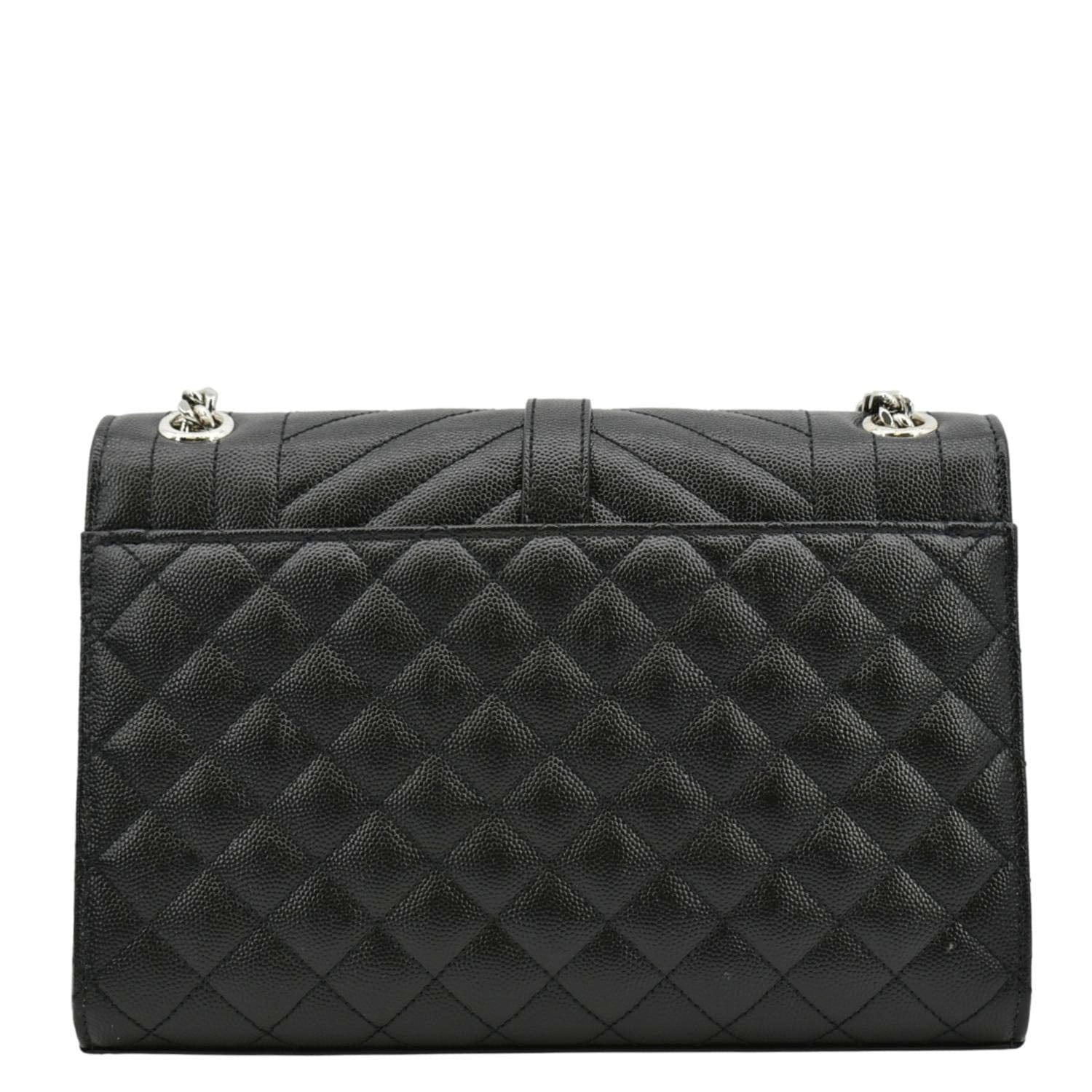 YVES SAINT LAURENT Envelope Mix Matelassé Chain Leather Shoulder Bag Black