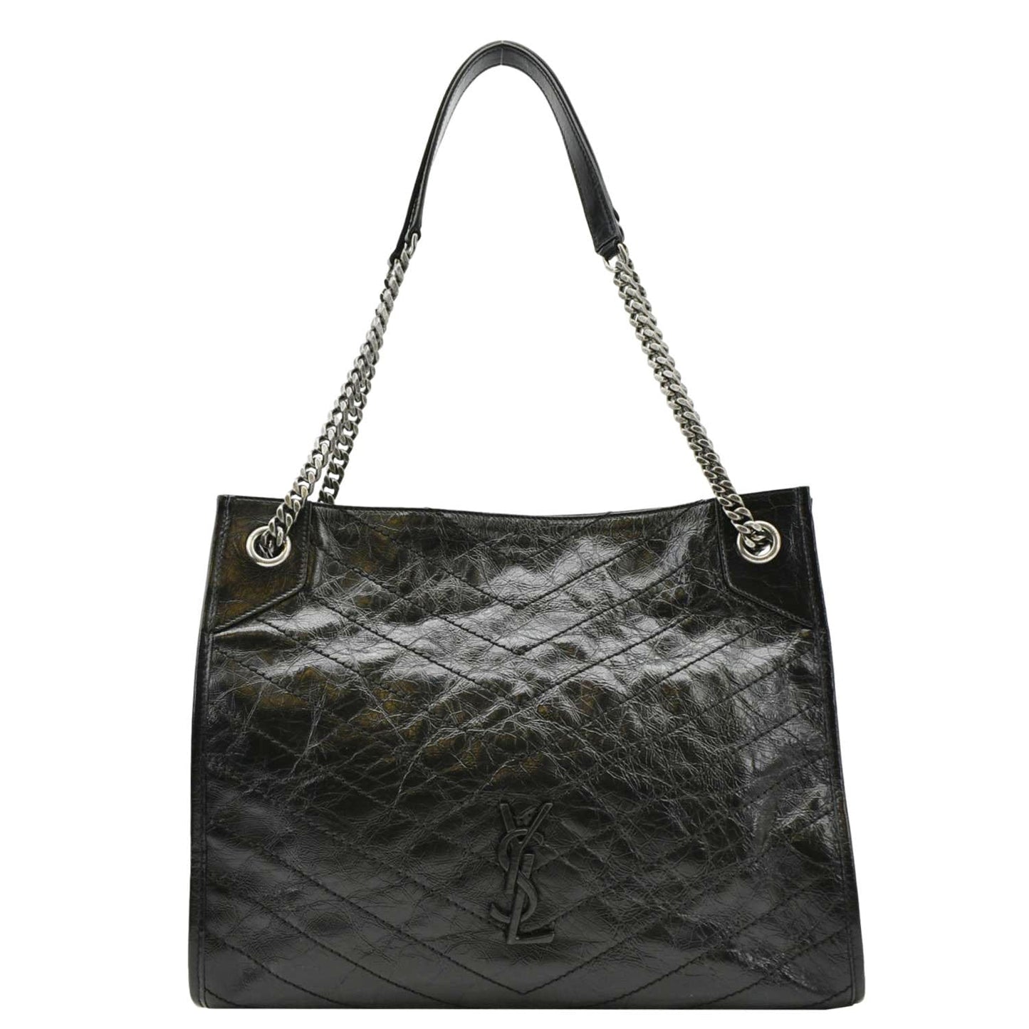 YVES SAINT LAURENT Niki Medium Crinkle Leather Shoulder Bag Black