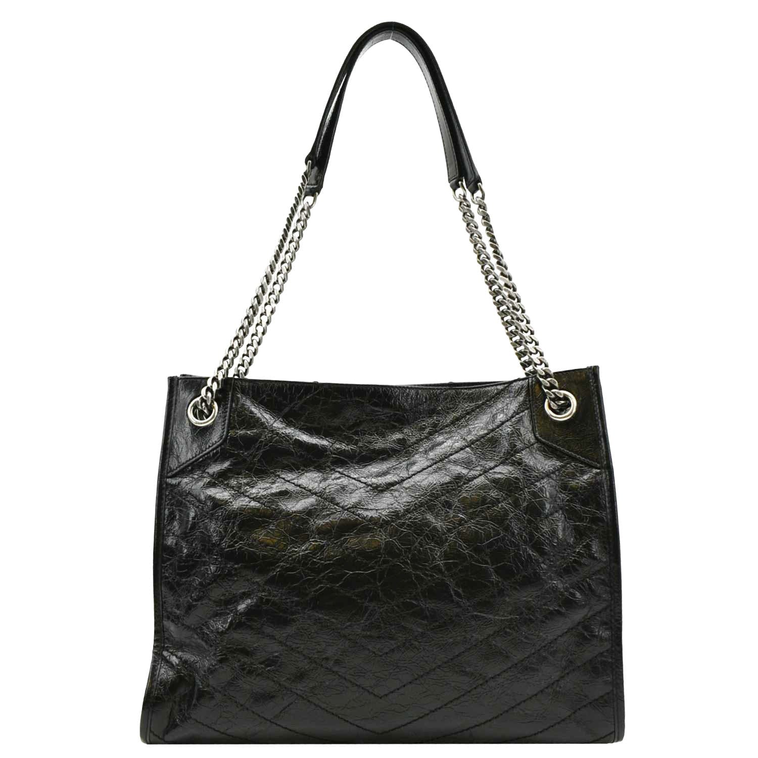 YVES SAINT LAURENT Niki Medium Crinkle Leather Shoulder Bag Black