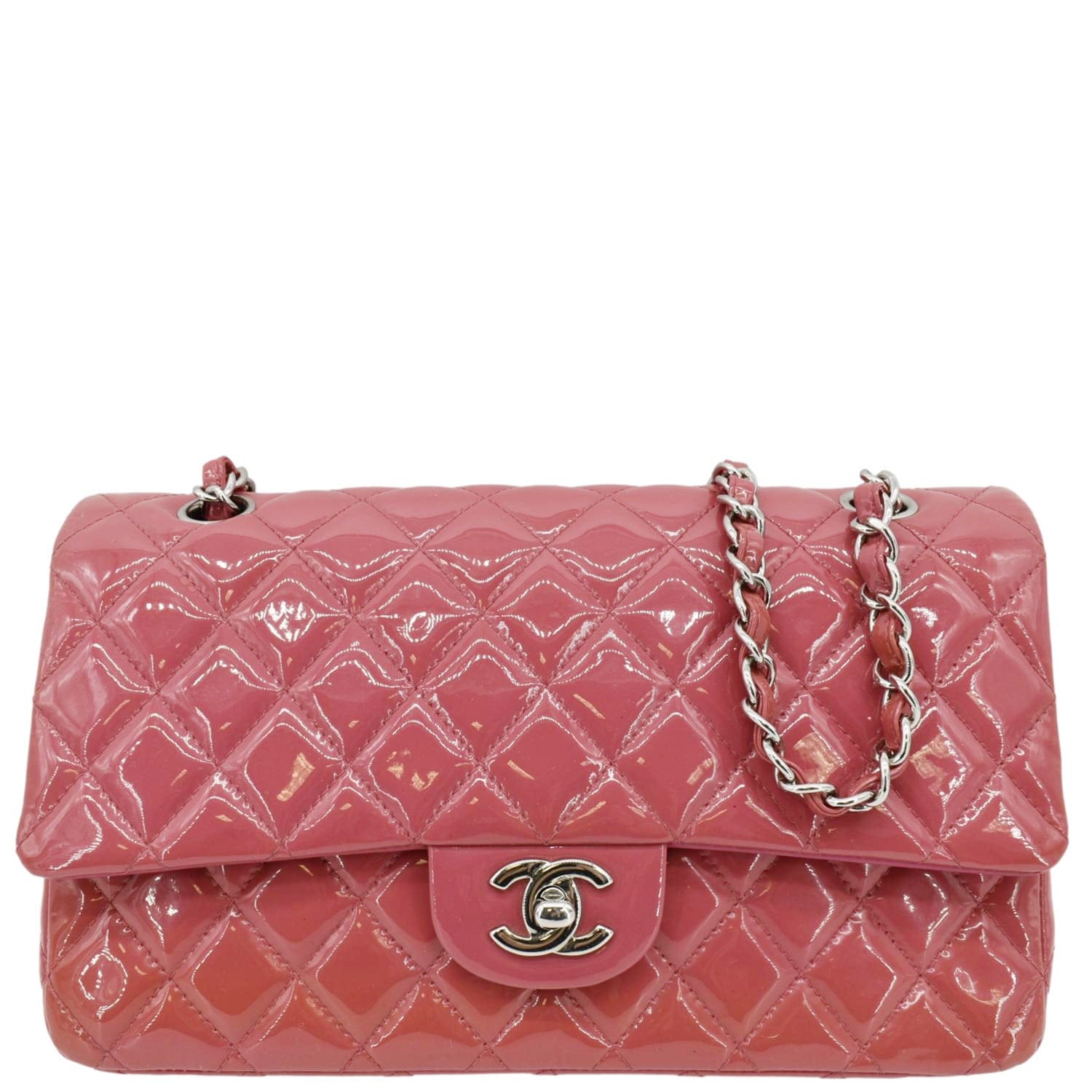 Chanel Classic Double Flap Medium Quilted Patent Leather Shoulder Bag Light Pink