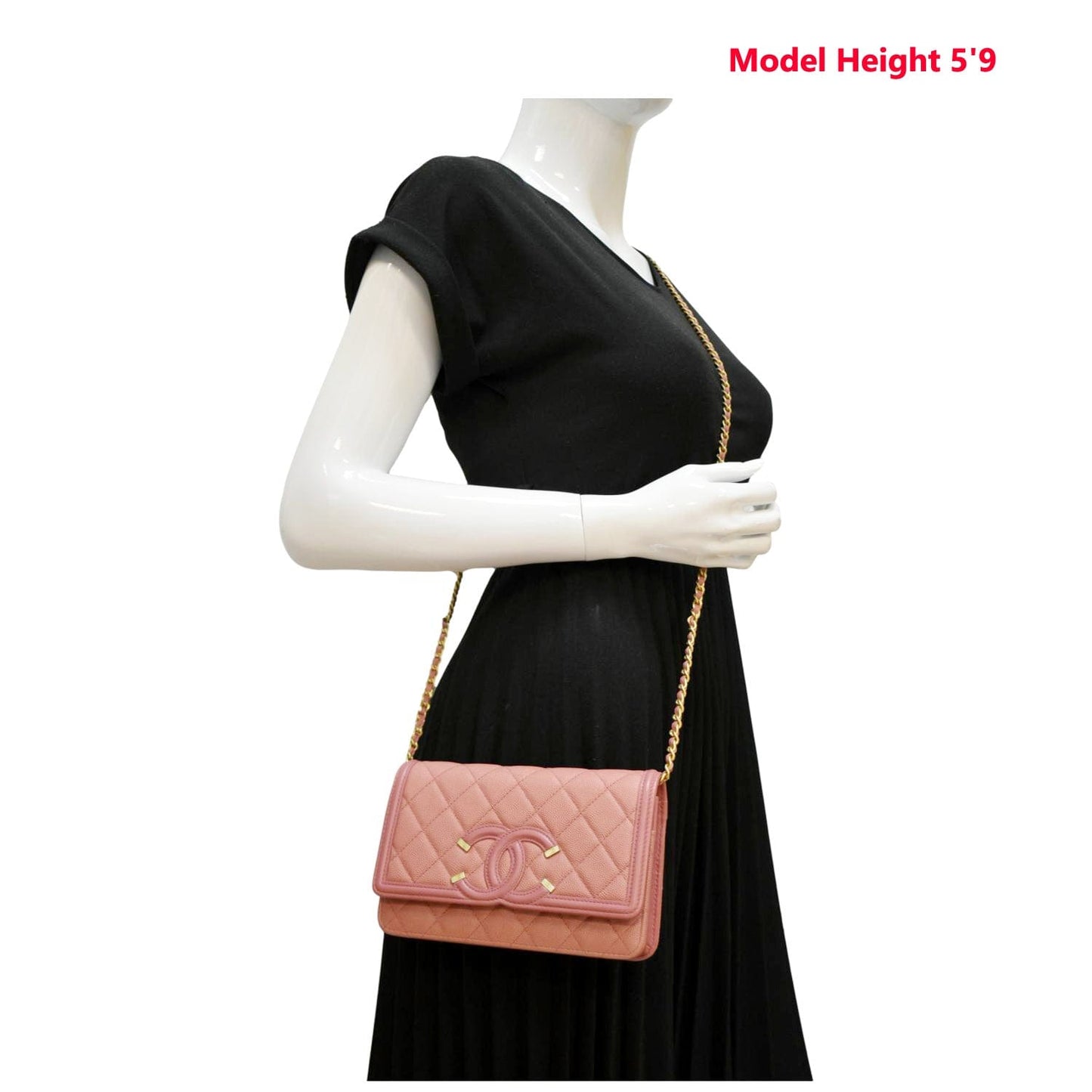Chanel CC Filigree Flap Small Quilted Caviar Leather Shoulder Bag Light Pink