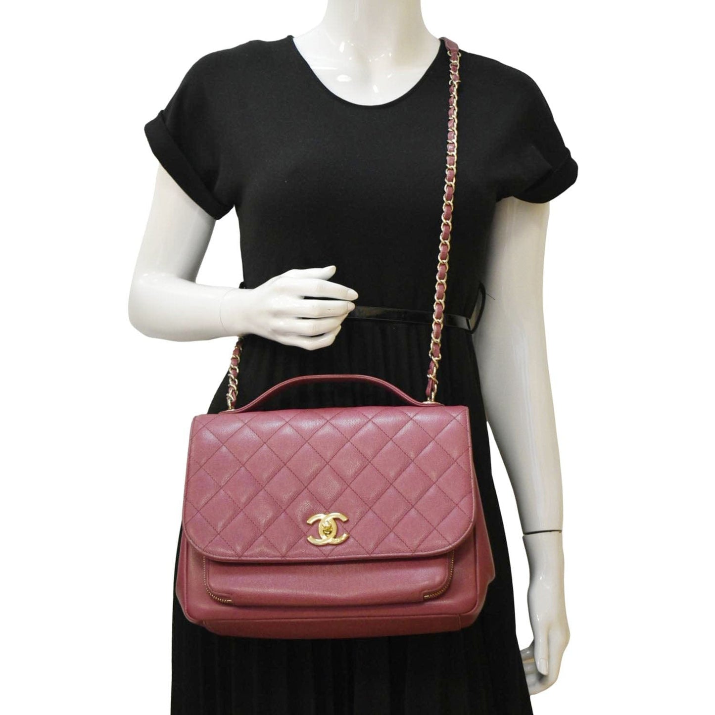 Chanel Business Affinity Medium Flap Quilted Caviar Shoulder Bag Pink