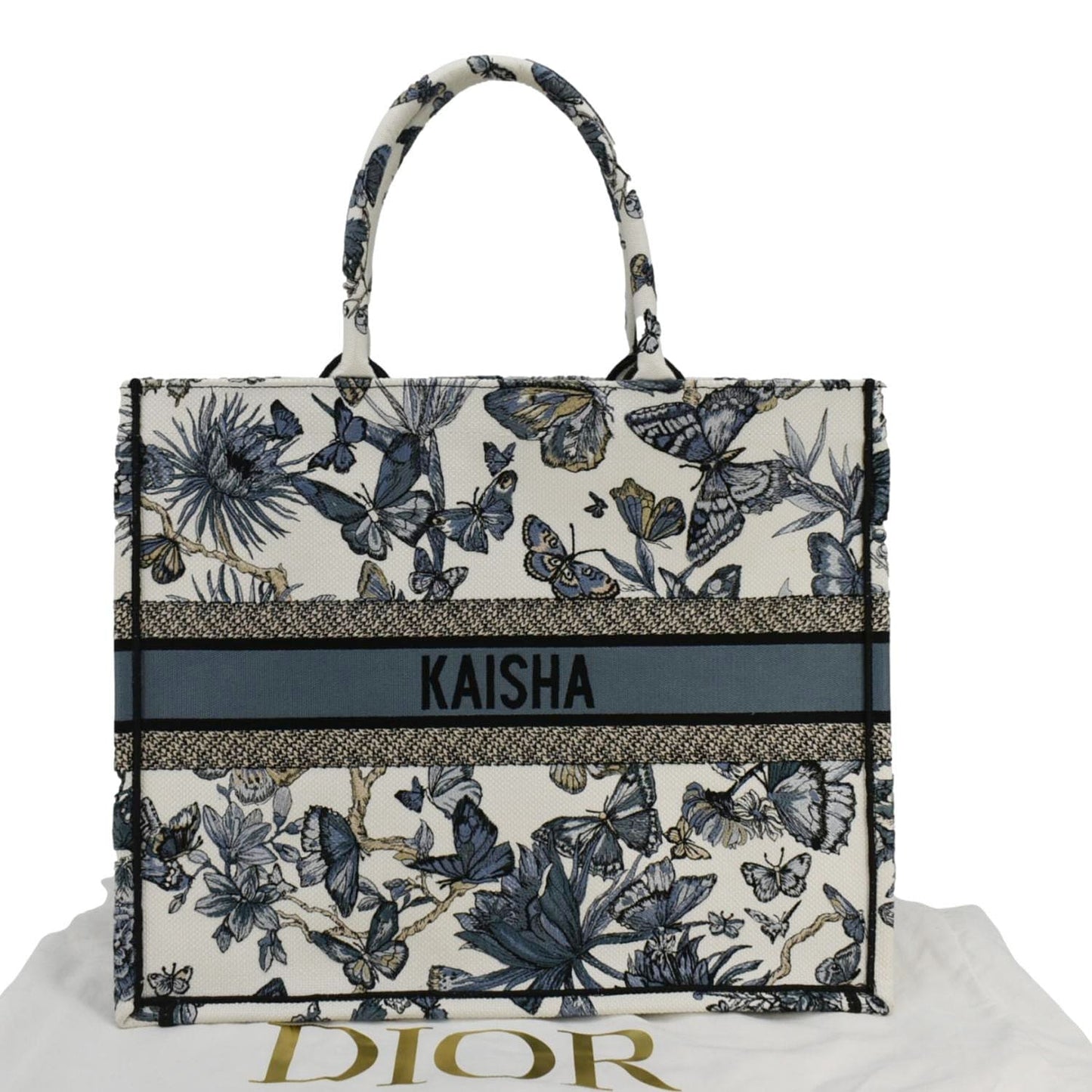 CHRISTIAN DIOR Book Butterfly Embroidered Canvas Tote Bag White