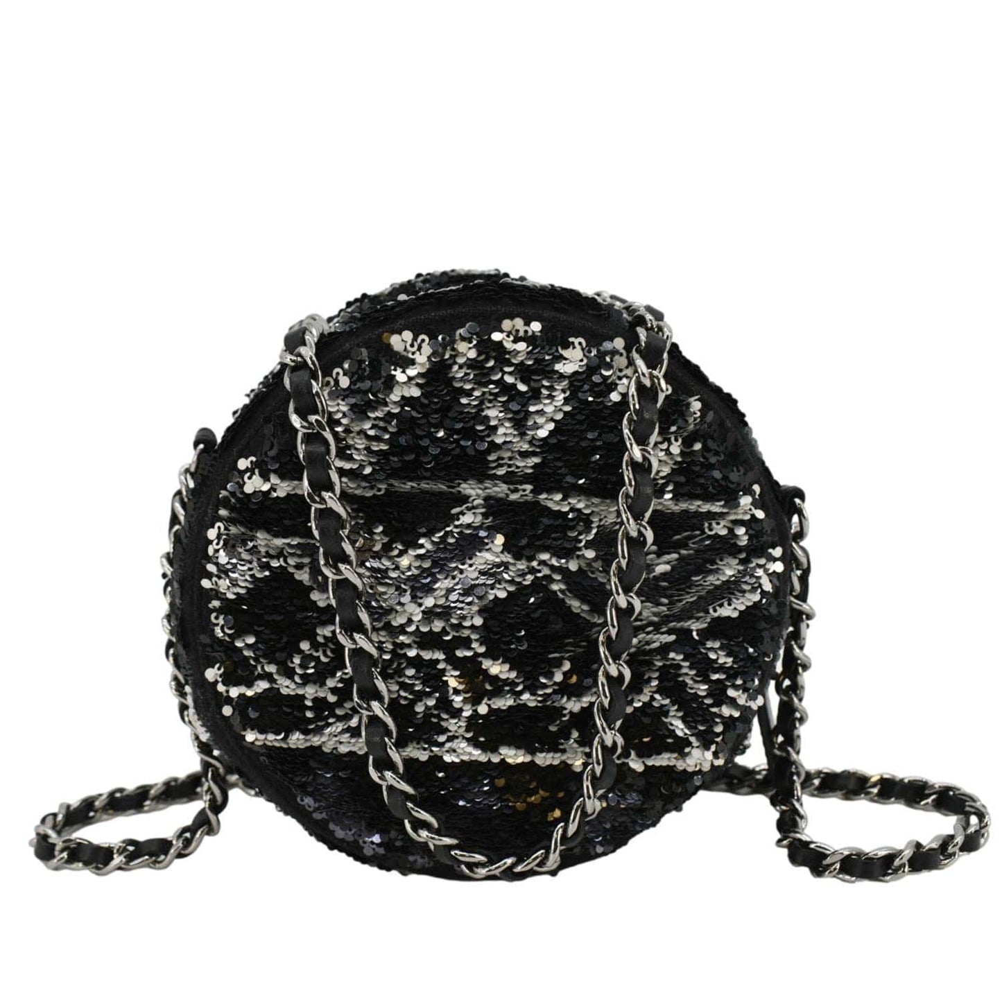 Chanel Round Tweed Clutch Crossbody Bag Black