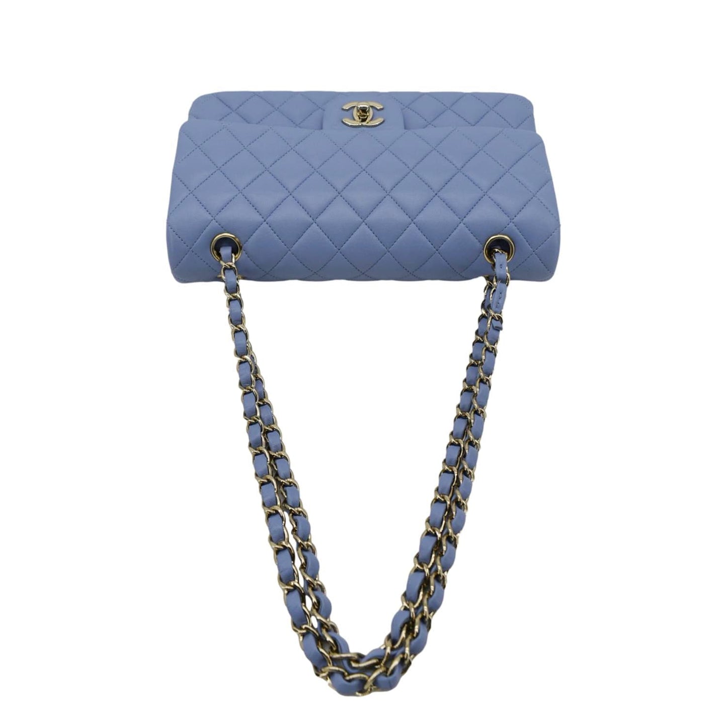 Chanel Classic Medium Double Flap Quilted Leather Shoulder Bag Light Blue