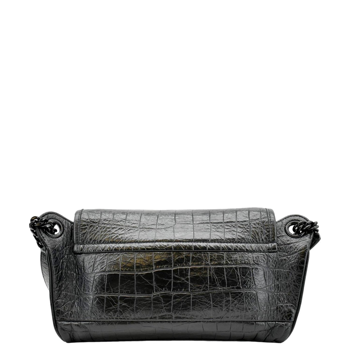 YVES SAINT LAURENT Niki Baby Crocodile Leather Chain Shoulder Bag Black