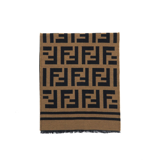 Fendi Logo Scarf Wool and Silk Scarf Caramel