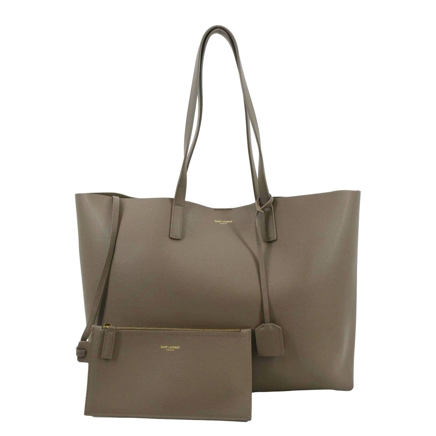 YVES SAINT LAURENT East/West Leather Shopping Tote Bag Beige
