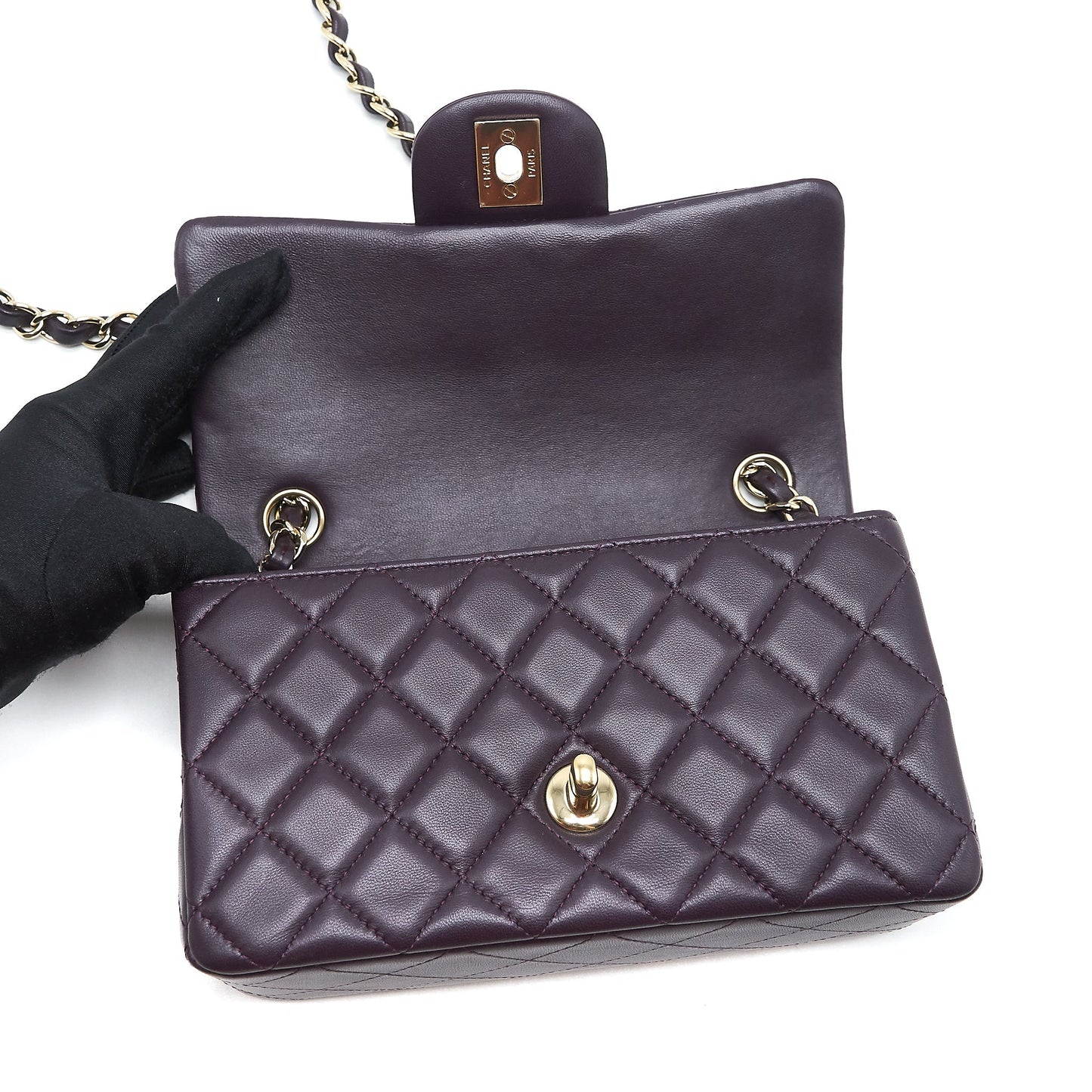 Chanel Mini rectangular Flap Bag lambskin 16B Dark Purple L