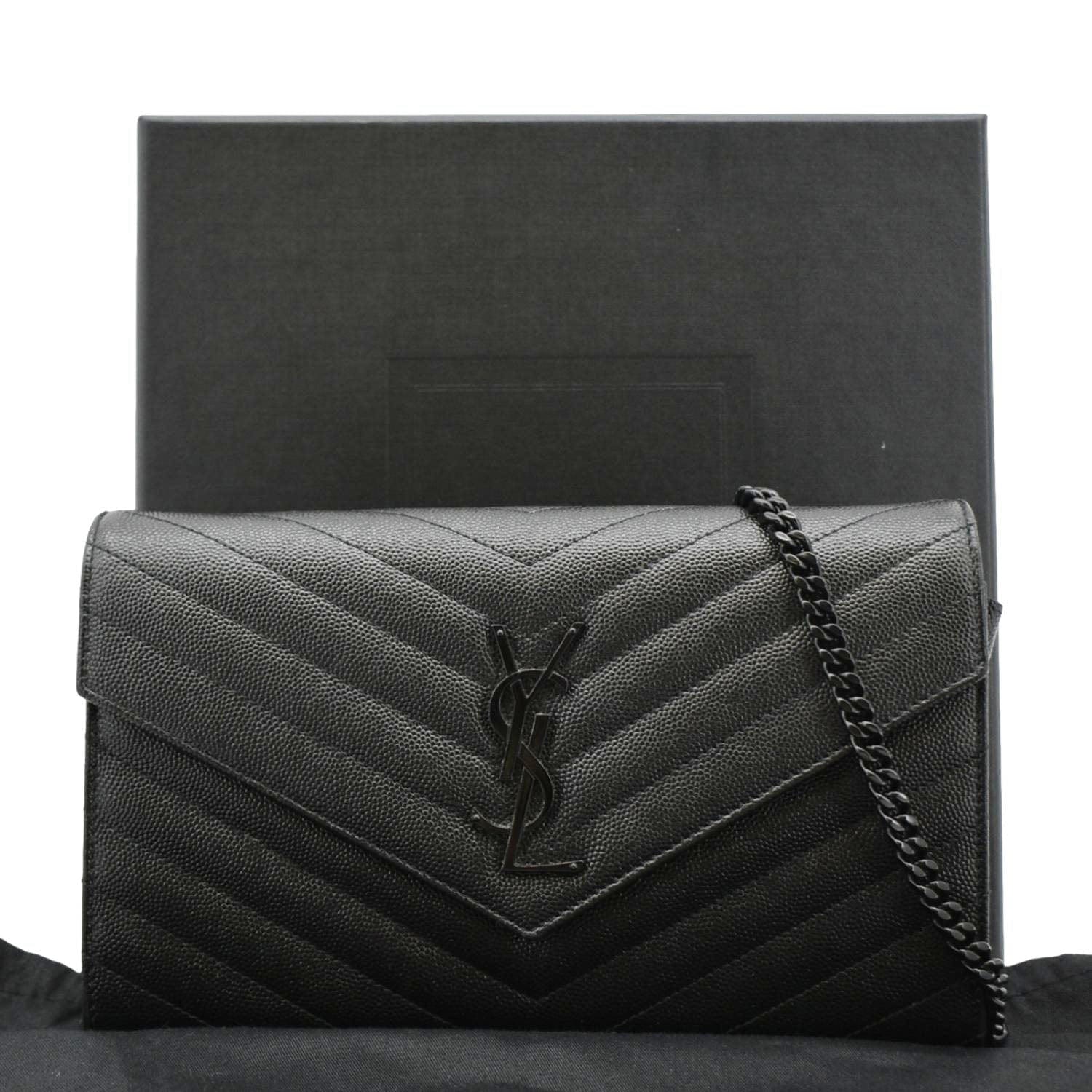 YVES SAINT LAURENT Cassandre Envelope Grain De Poudre Leather Chain Crossbody Bag Black