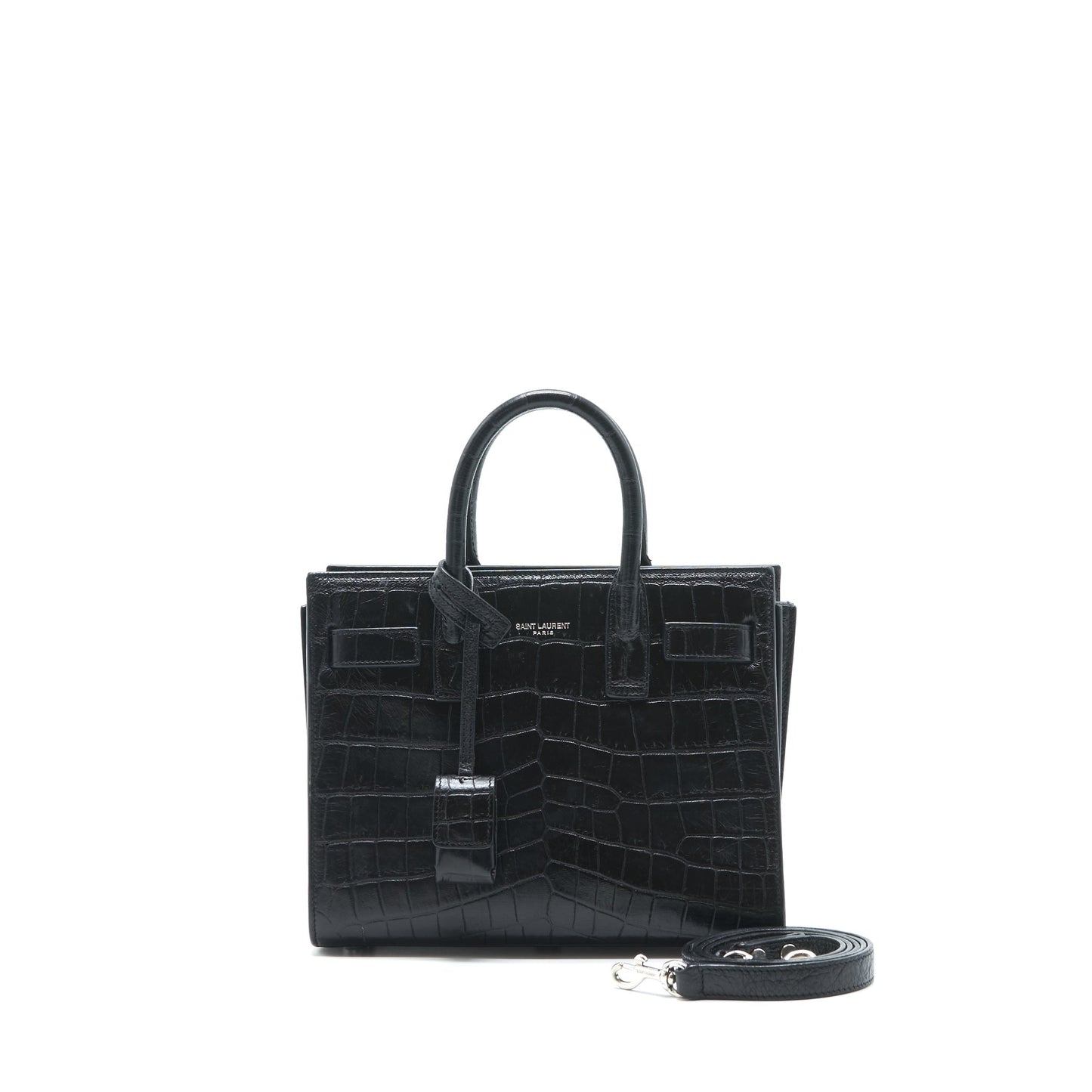 Saint Laurent/ Sac de Jour nano Crocodile-Embossed Black