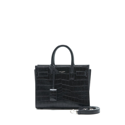 Saint Laurent/ Sac de Jour nano Crocodile-Embossed Black