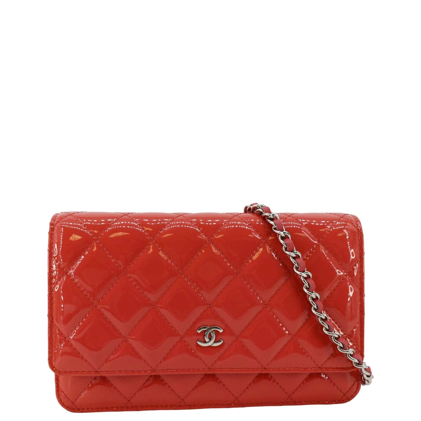 Chanel WOC Quilted Patent Leather Crossbody Bag Red