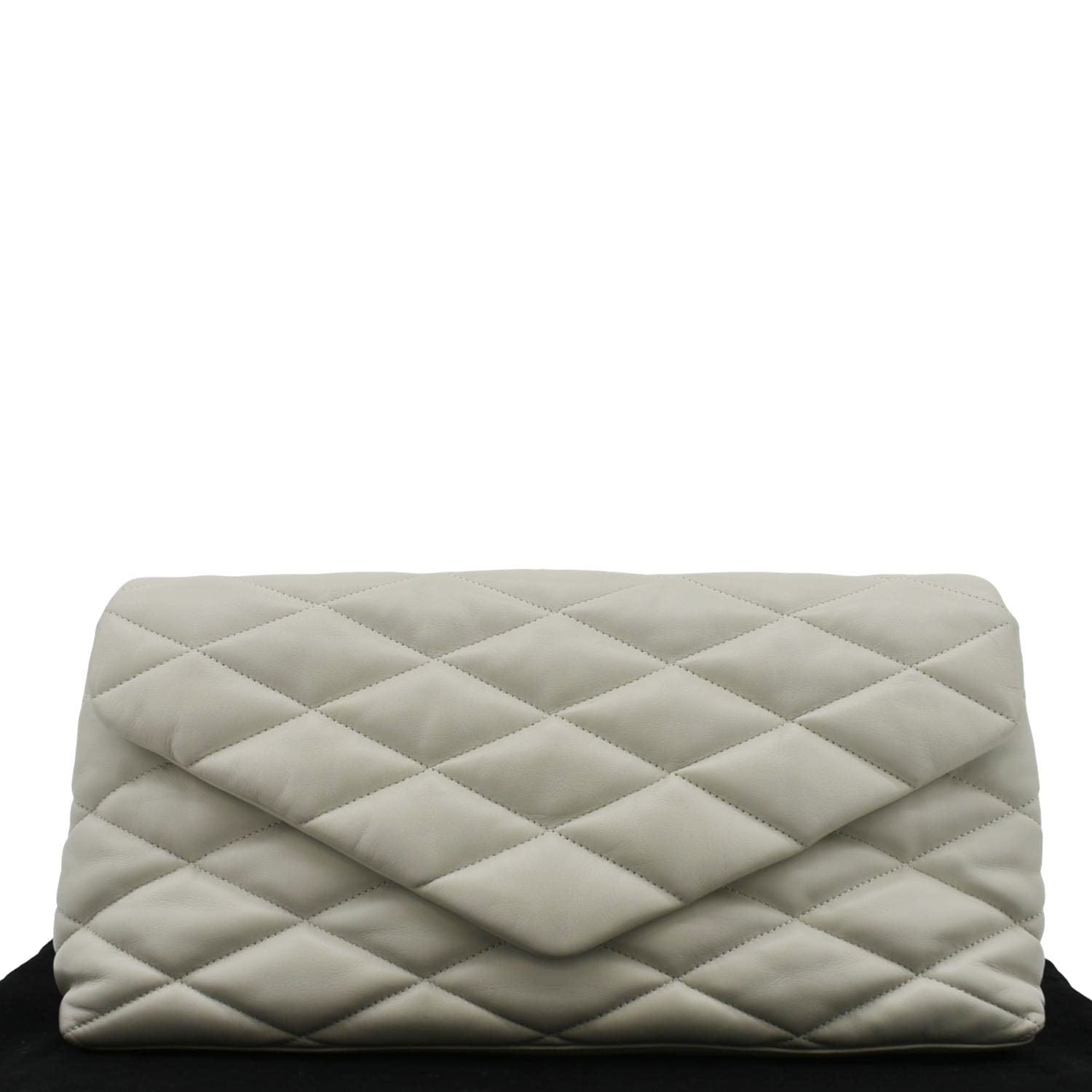 YVES SAINT LAURENT Sade Puffer Quilted Leather Envelope Clutch Off White