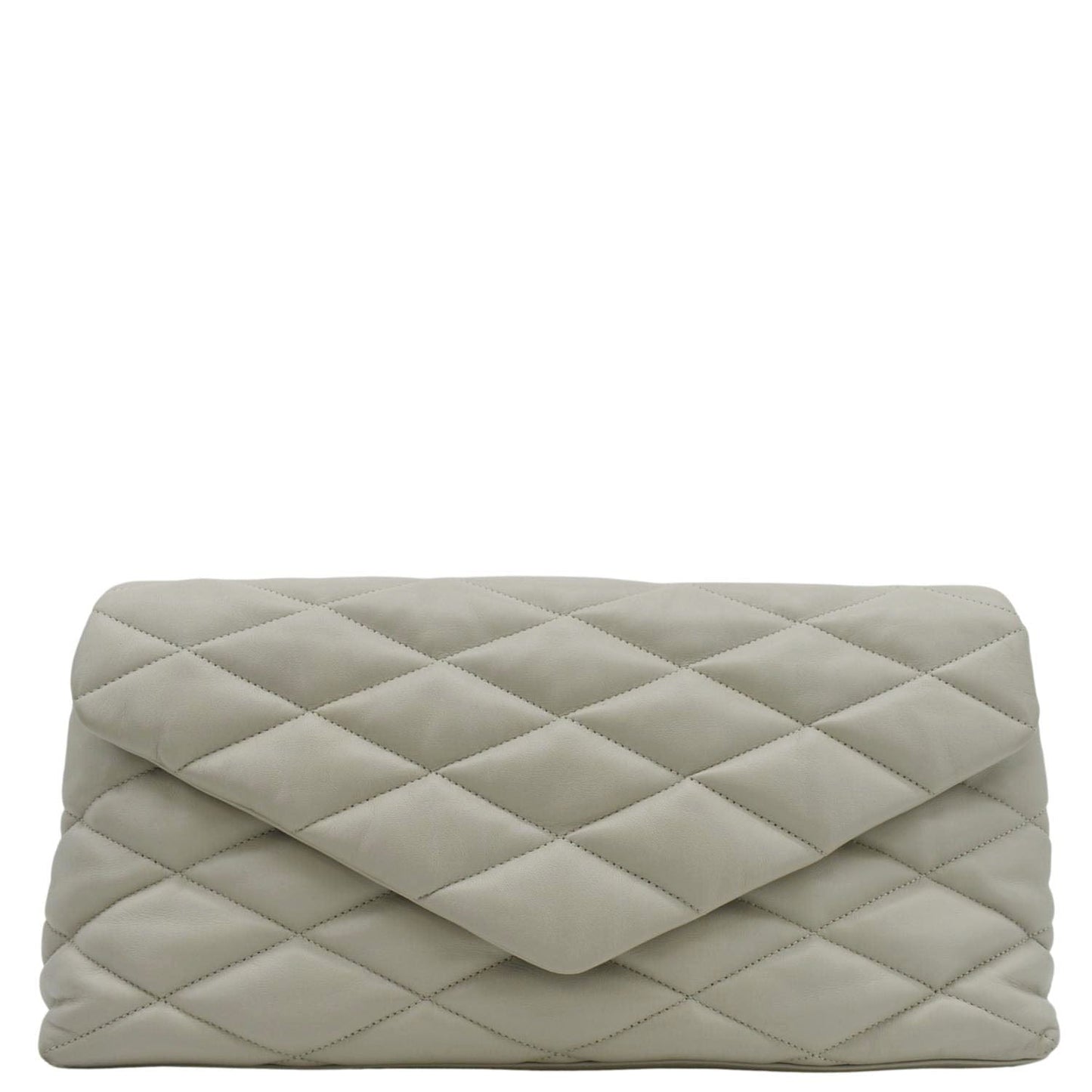 YVES SAINT LAURENT Sade Puffer Quilted Leather Envelope Clutch Off White