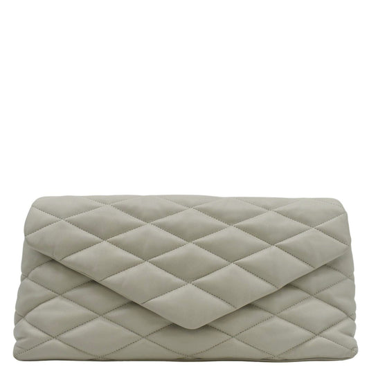 YVES SAINT LAURENT Sade Puffer Quilted Leather Envelope Clutch Off White