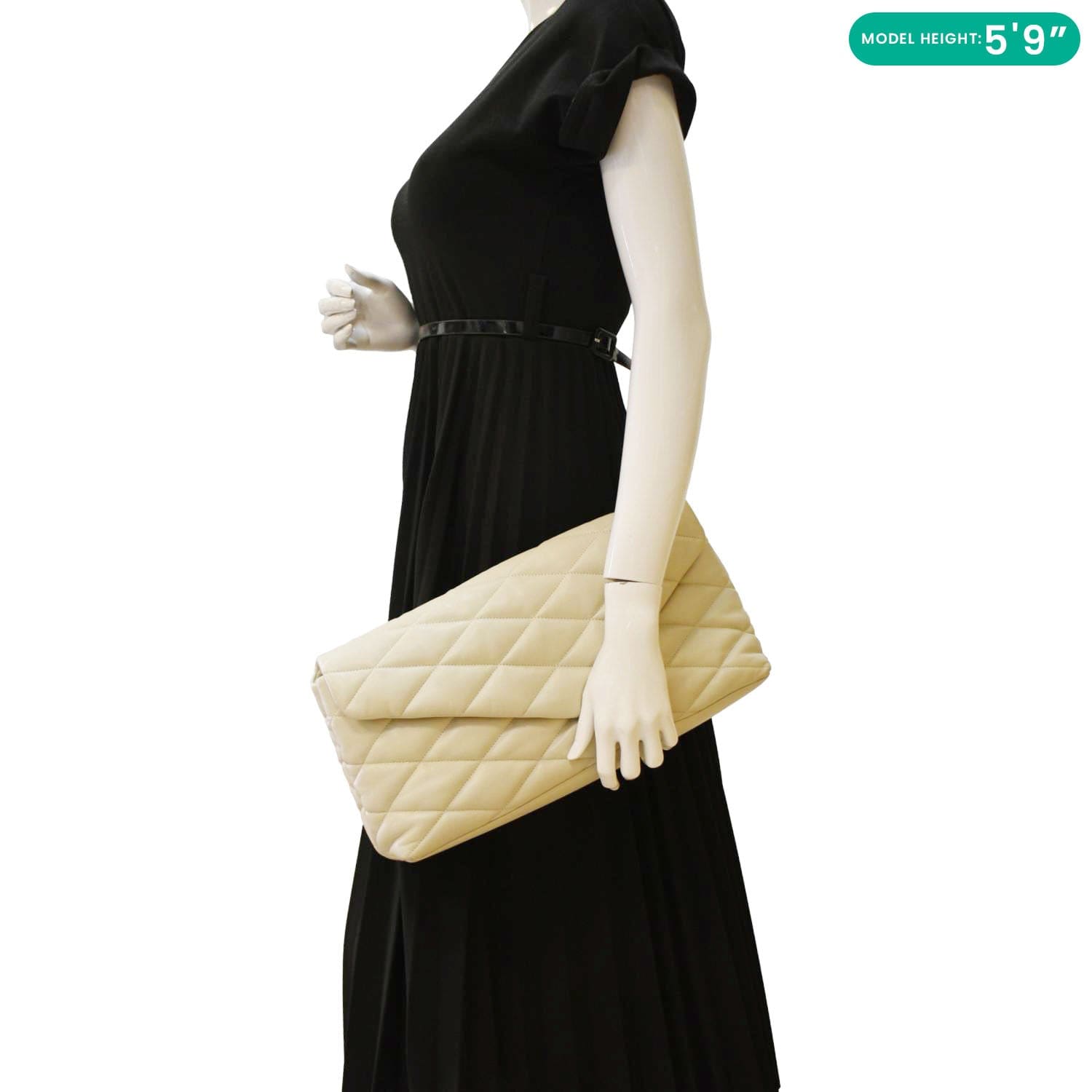 YVES SAINT LAURENT Sade Puffer Quilted Leather Envelope Clutch Off White