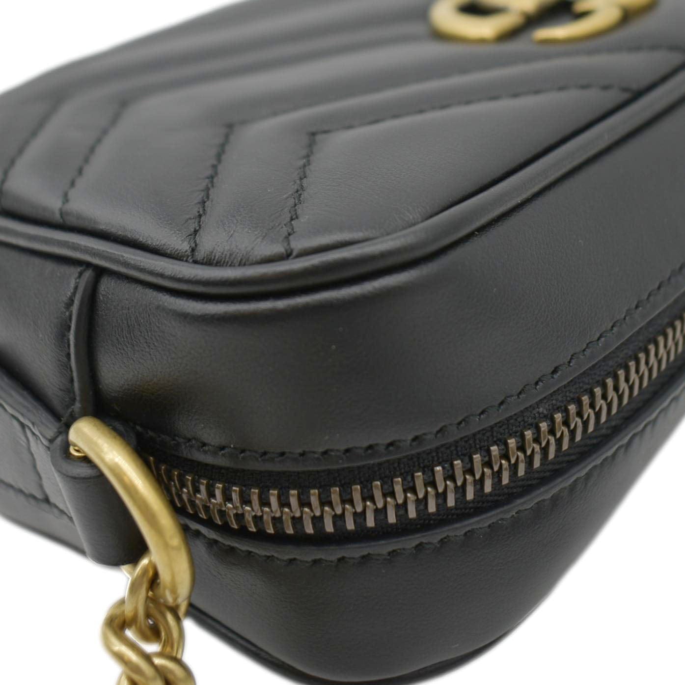 GUCCI GG Marmont Mini Matelasse Leather Chain Crossbody Bag Black 448065