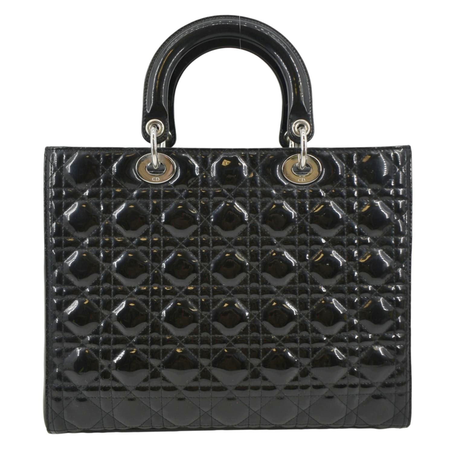 CHRISTIAN DIOR Lady Dior Large Quilted Patent Leather Shoulder Bag Black