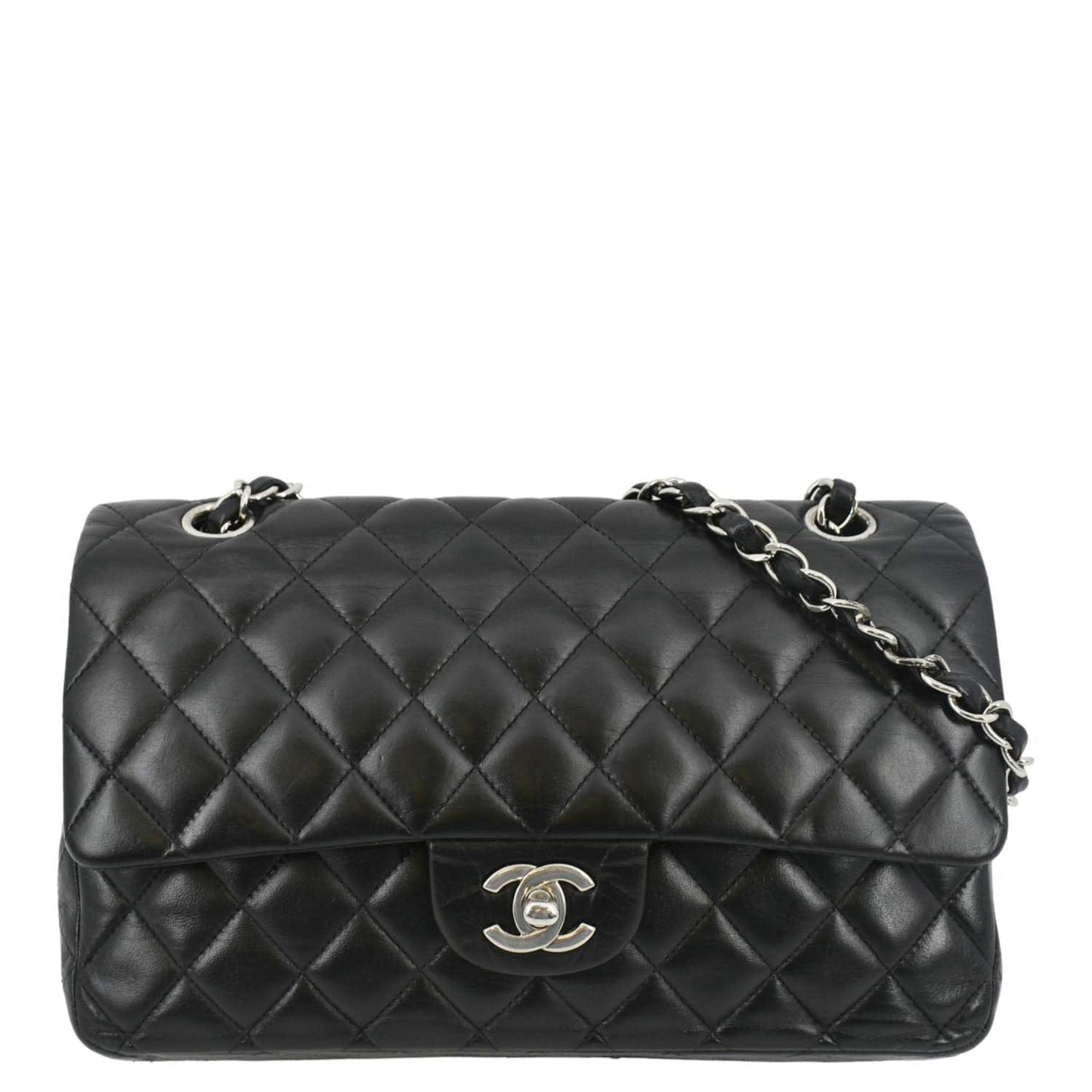 CHANEL Classic Medium Double Flap Leather Shoulder Bag Black