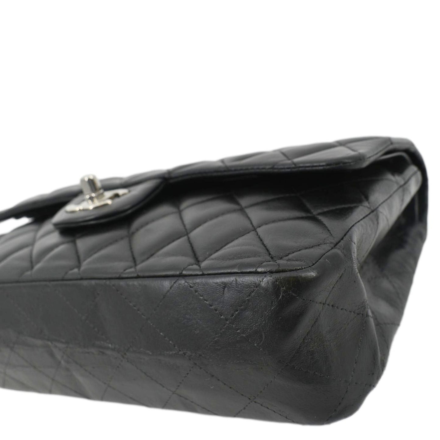 CHANEL Classic Medium Double Flap Leather Shoulder Bag Black