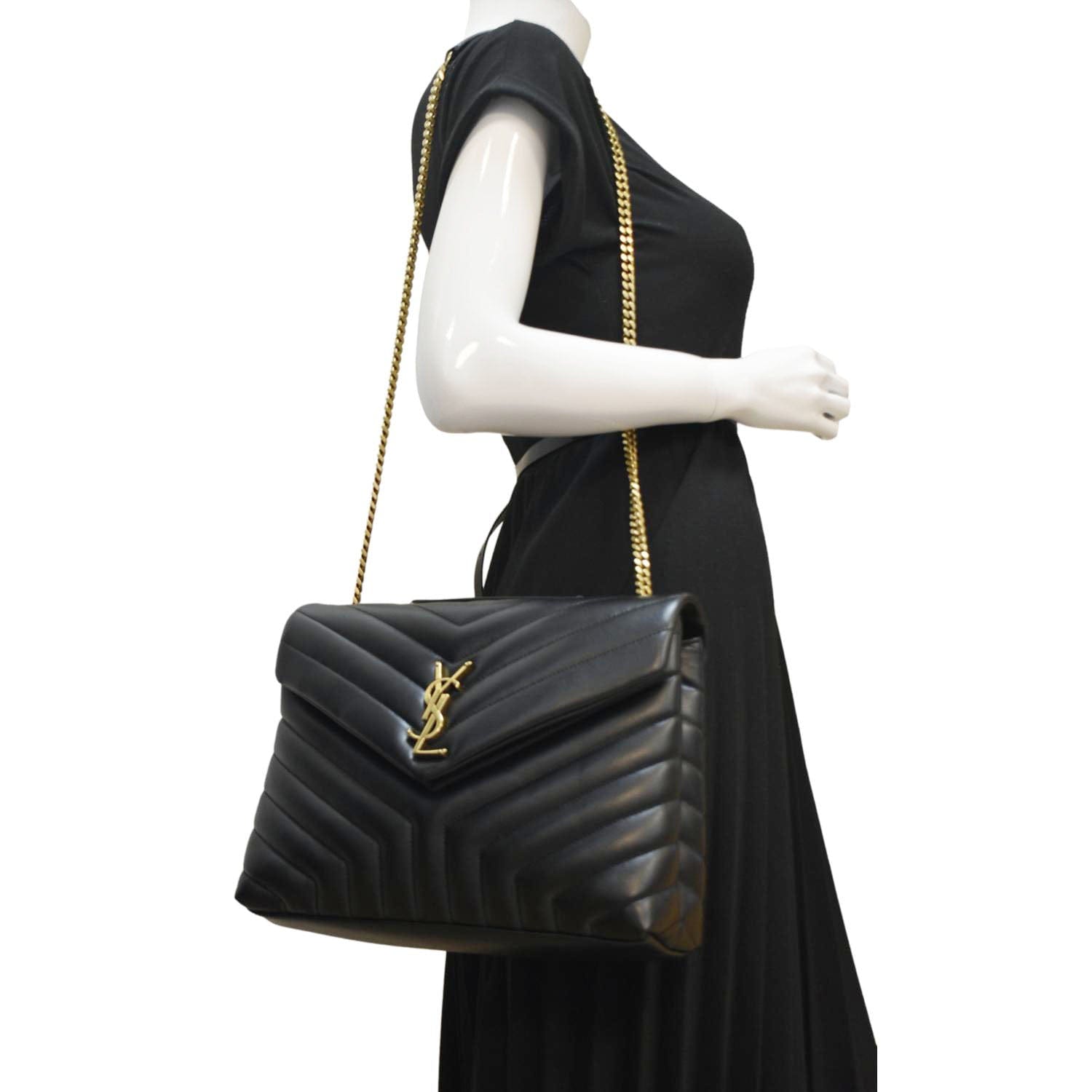 YVES SAINT LAURENT Loulou Medium Quilted Leather Crossbody Bag Black