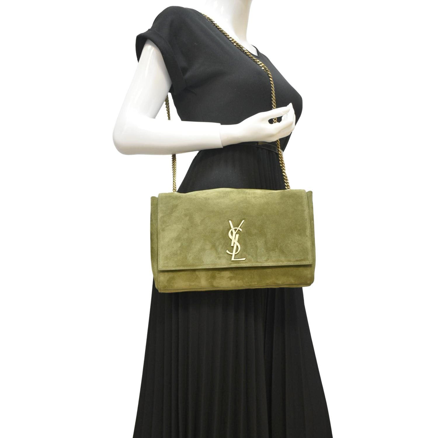 YVES SAINT LAURENT Kate Reversible Suede Shoulder Bag Grassy Green