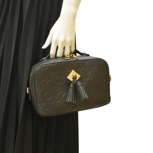 LOUIS VUITTON Saintonge Monogram Empreinte Leather Top Handle Satchel Bag Black