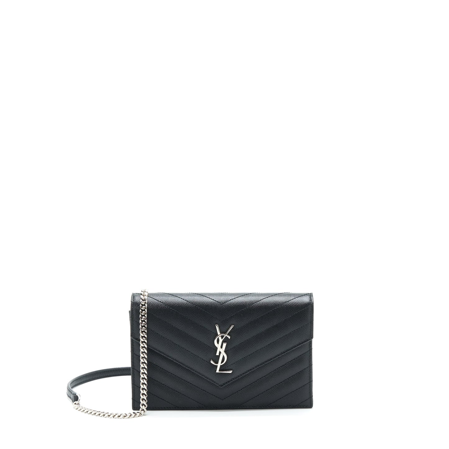 Saint Laurent/ Cassandra Matelasse Envelope Chain Wallet Grained Calfskin Black