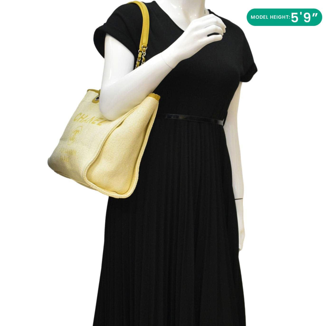 Chanel Deauville Straw Raffia Tote Bag Yellow